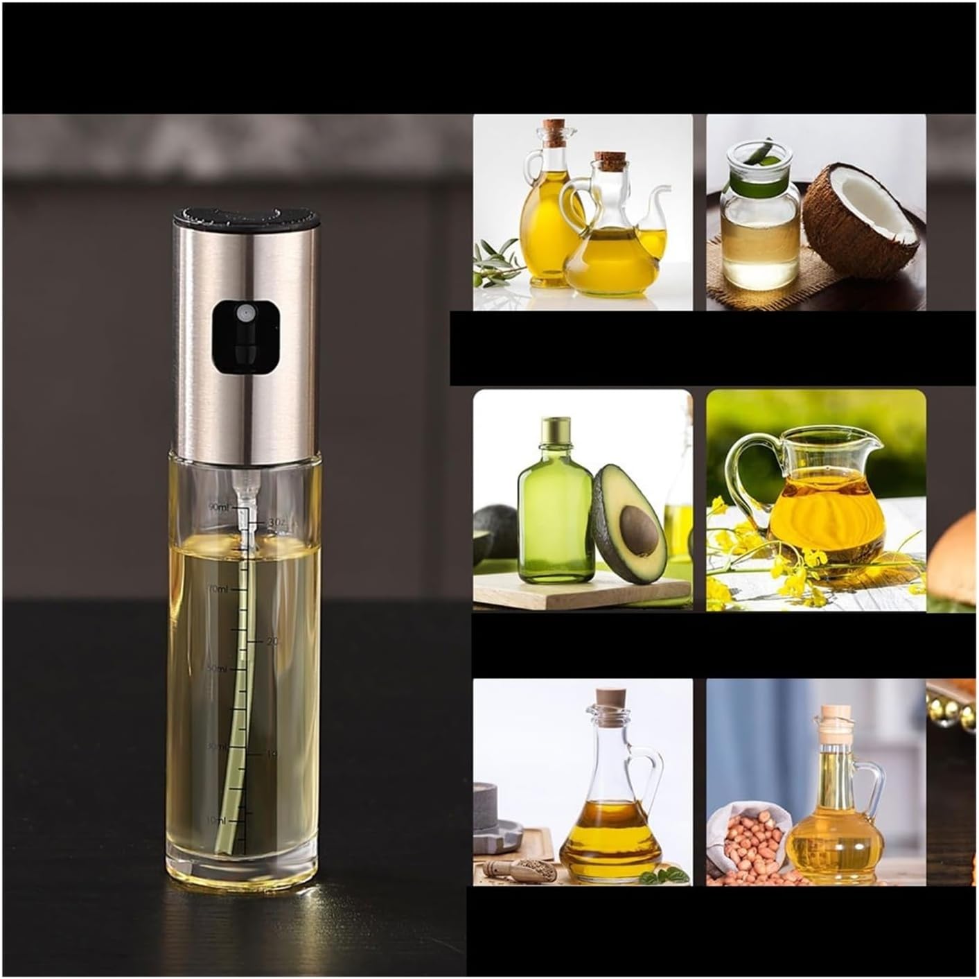 Oil Dispenser Bottle - Glass Spray Mister for Salad, BBQ, Baking & Roasting - Kitchen Cooking Essential