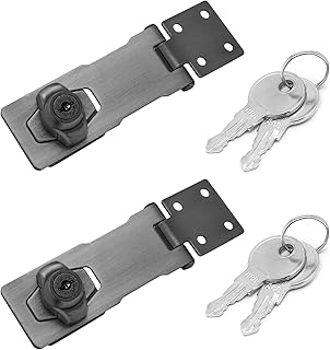 Augiimor 2PCS 4 Inch Keyed Hasp Locks,Keyed Alike Twist Knob Keyed Locking Hasp,Stainless Steel Catch Latch Safety Lock for Cabinets,Door(Shiny Black)