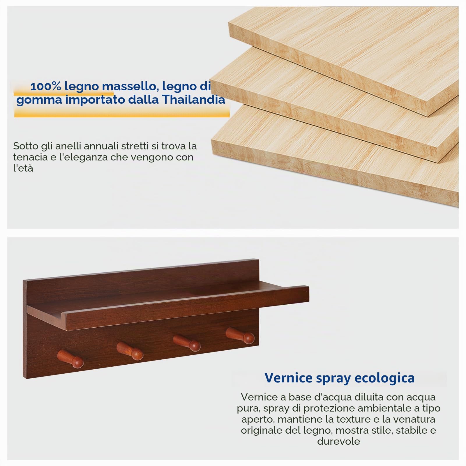 Aibiju Appendiabiti da Parete con Mensola 40 cm, Ganci da Parete in Legno con Contenitore, per Ingresso, Bagno, Cucina, colore Noce YD-WS0240H