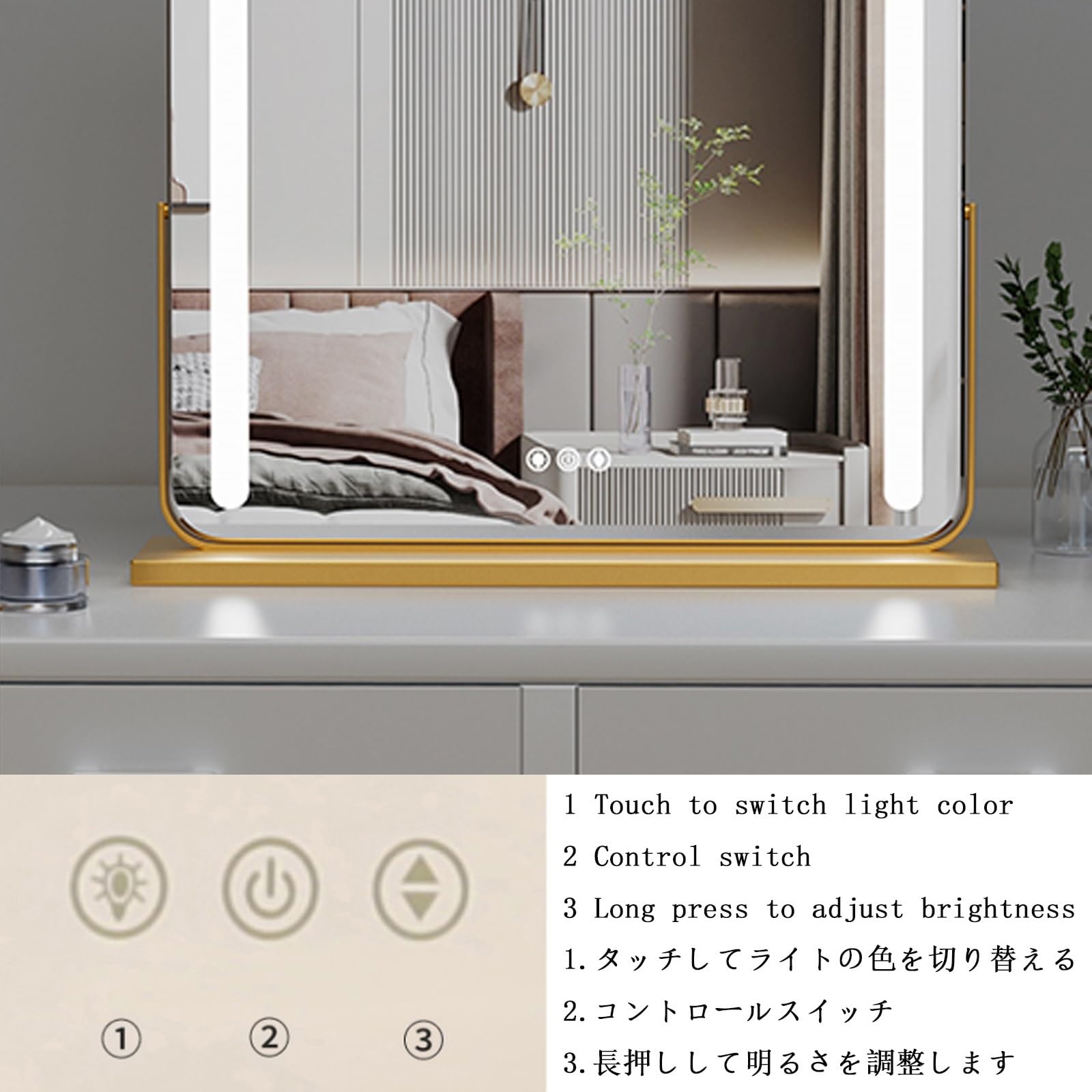 Amazon.co.jp: 女優ミラー おしゃれ クリスタル 三色 無段階調光 LED