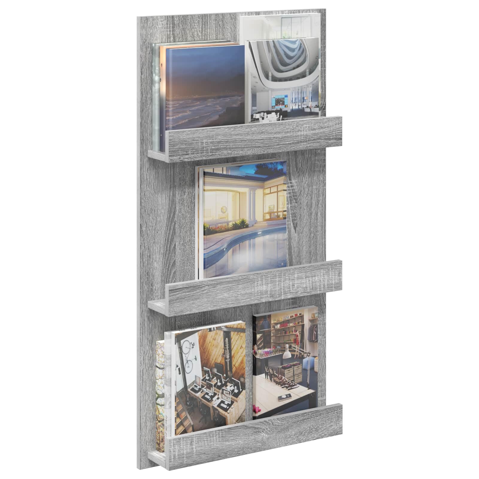 Portariviste in legno grigio, 51 x 11 x 102 cm, design moderno, libreria rettangolare sottile per soggiorno e ufficio, facile da pulire