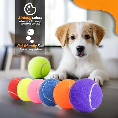 Miniatura 6 de Pelotas de tenis para perros, paquete de 12 juguetes para perros, pelotas de tenis coloridas de 2.5 pulgadas para perros grandes y cachorros que