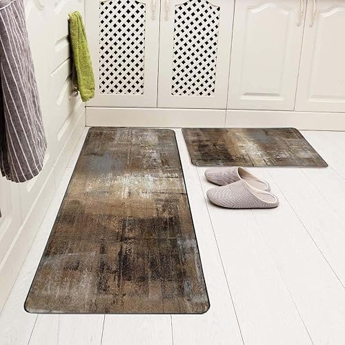 Vista 157 de TOMWISH - Tapetes de cocina para piso, color turquesa, gris, abstracto, pintura artística, 17 x 48 + 17 x 24 pulgadas, juego de alfombras de cocina