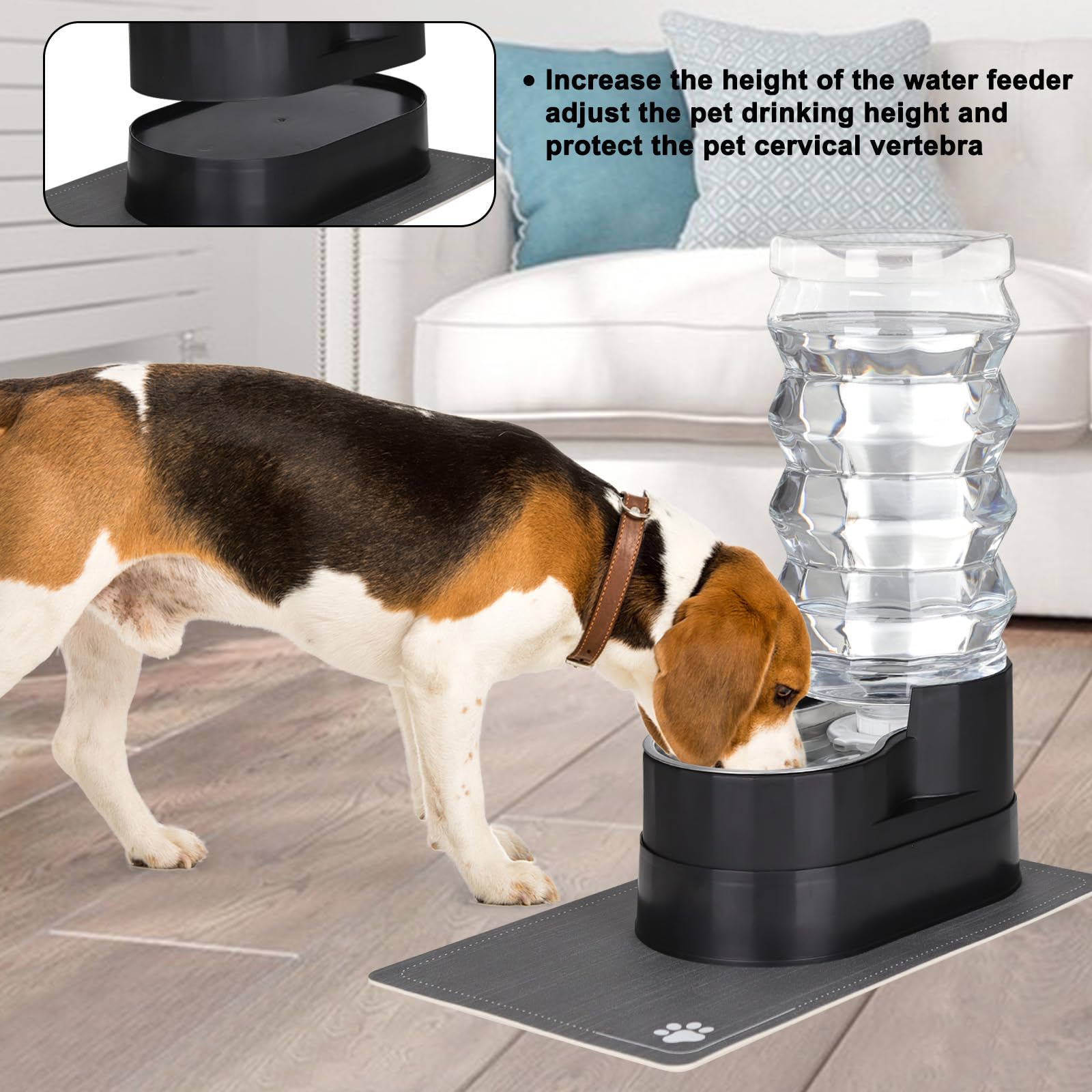 Sfozstra Bebedero automático de acero inoxidable con almohadilla impermeable, dispensador de borde elevado para gatos y perros (hierro 9L)