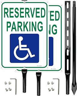 Handicap Reserved Parking Sign with 36 Inches Metal Stakes, Green and Blue, Reflective Aluminum, 14x10 Inches, 2 Pack