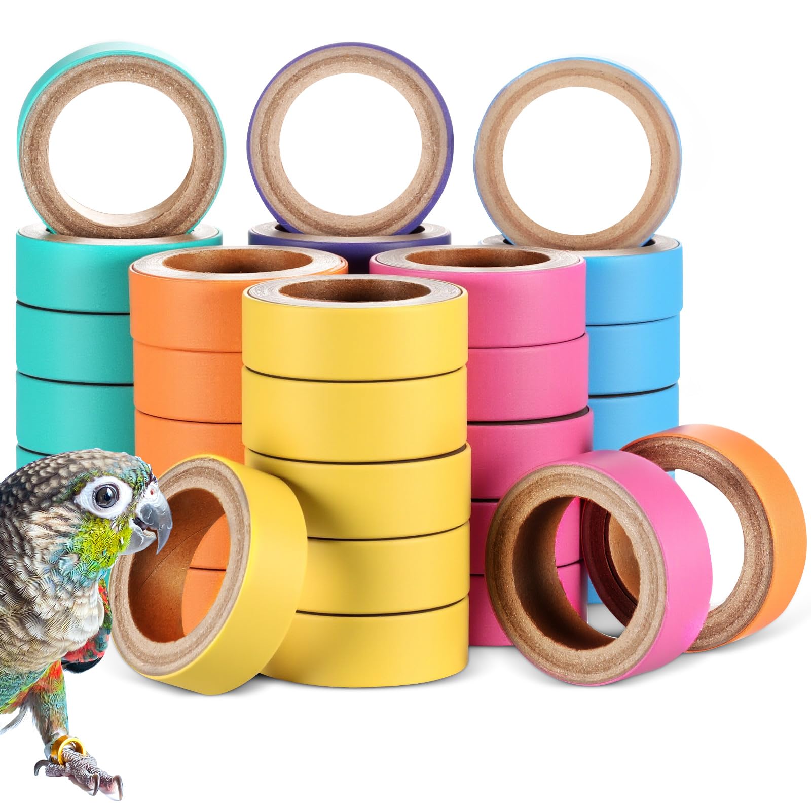 Skyygemm 36 Pcs Bagels Bird Toys Bulk for Parrots Cardboard Core Bird Toy Chewing Shredding Foraging Play Foot for Medium and Large Parrot Mini Macaws African Greys Cockatoos