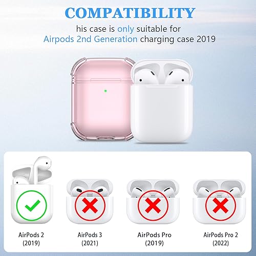 Miniatura 5 de MHYALUDO Funda para Airpods de 2 generación, TPU suave transparente transparente de cuatro esquinas, grado militar, a prueba de golpes, con kit de