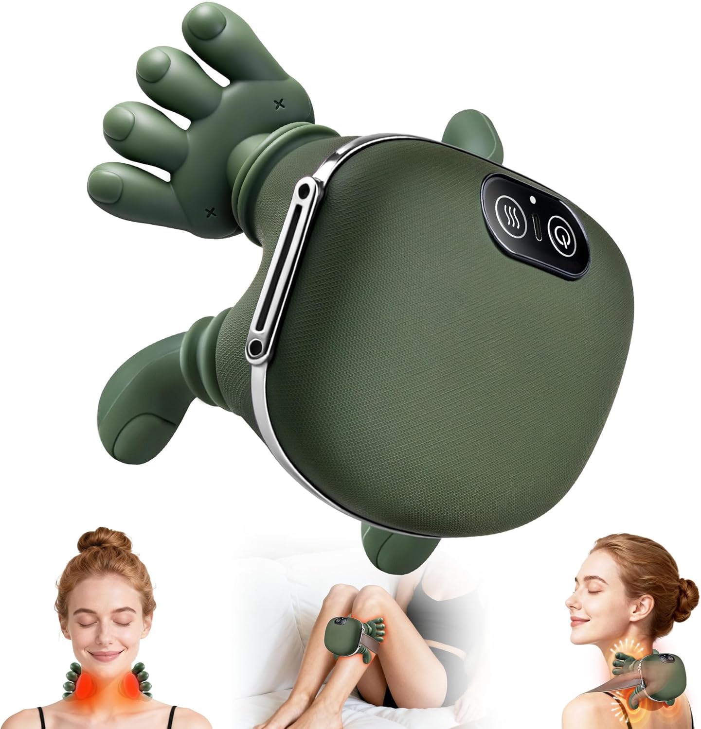 Bionic Heated Massager, Wireless Portable Shiatsu Neck and Back Massager, Electric Deep Tissue 4D Kneading Massage, Simulated Human Hand Design for Pain Relief and Muscle Relax (A-1)