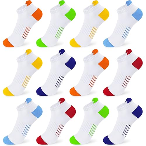 BOOPH 12 Pairs Kids Ankle Socks Half Cushioned Boys Girls Low Cut Athletic Socks 5-14Y