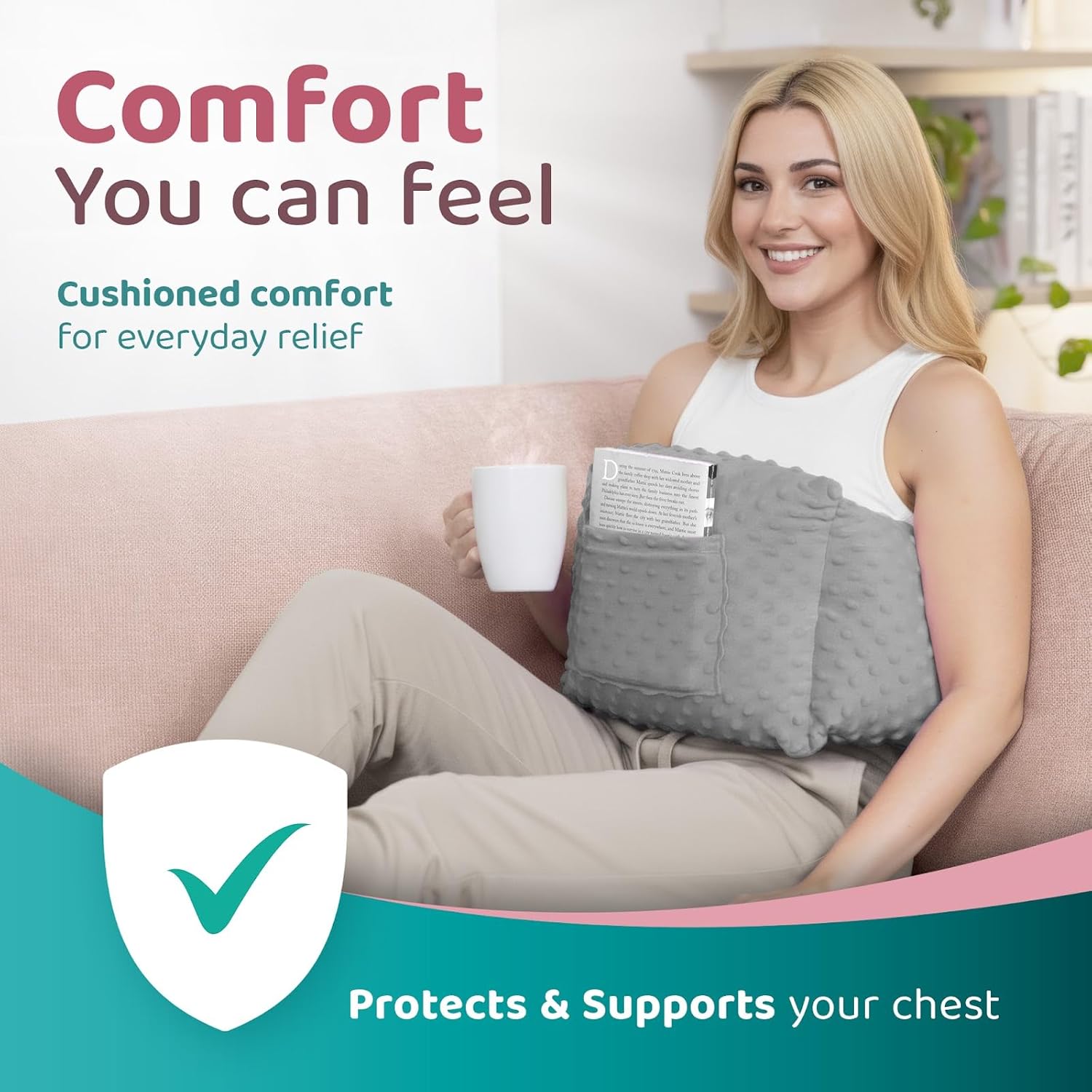 Zomaple Mastectomy Recovery Pillow with Gel Pack & Shower Lanyard – Post-Op Essentials, Breast Augmentation/Reduction & Mastectomy Recovery Supplies – Washable Cover for Comfort & Support