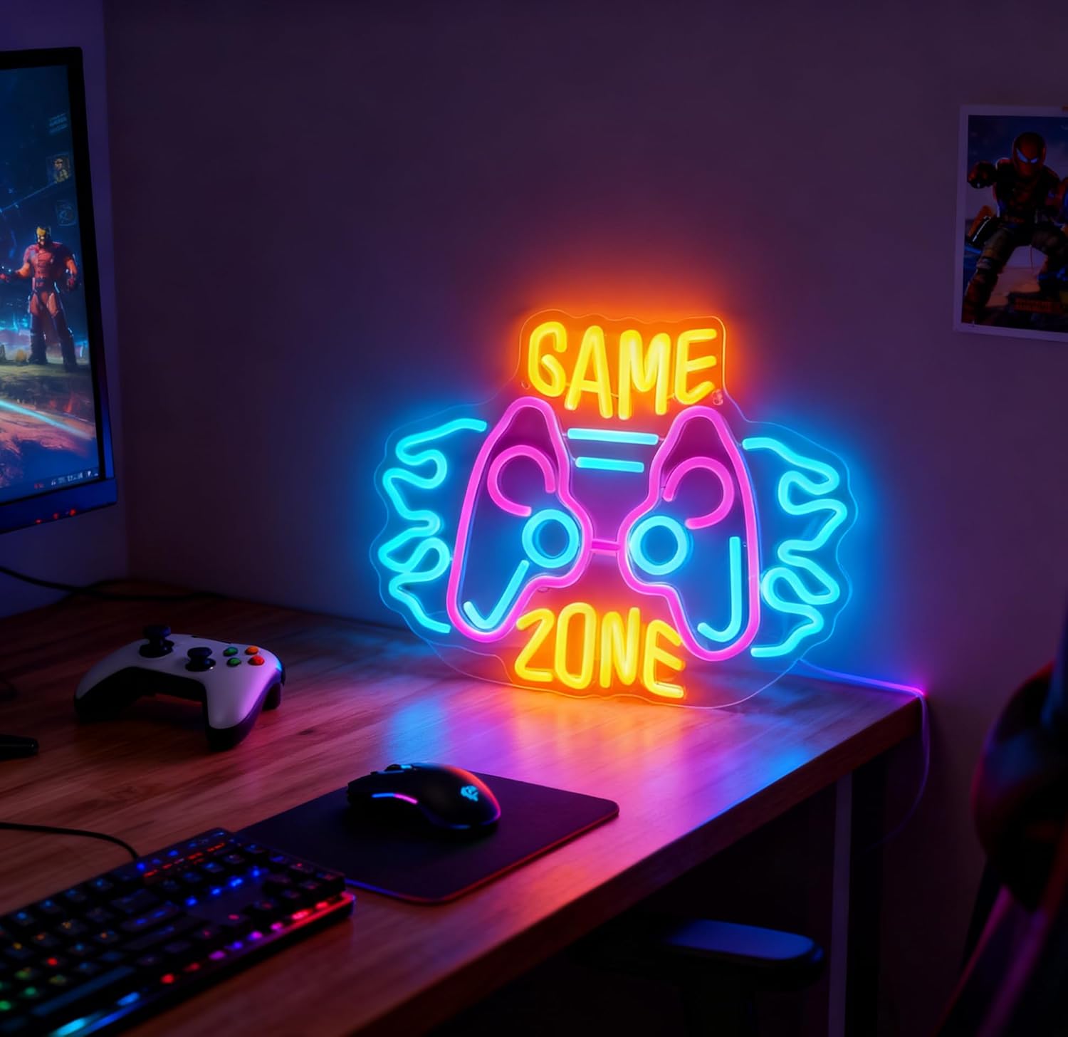 Game Zone Neon Sign, Controller Shape Neon Light for Home Bedroom Gaming Rooms Man Caves Wall Table Decor Birthday Parties Gift, USB Powered Decorative Light 15.7 x 11.4 In