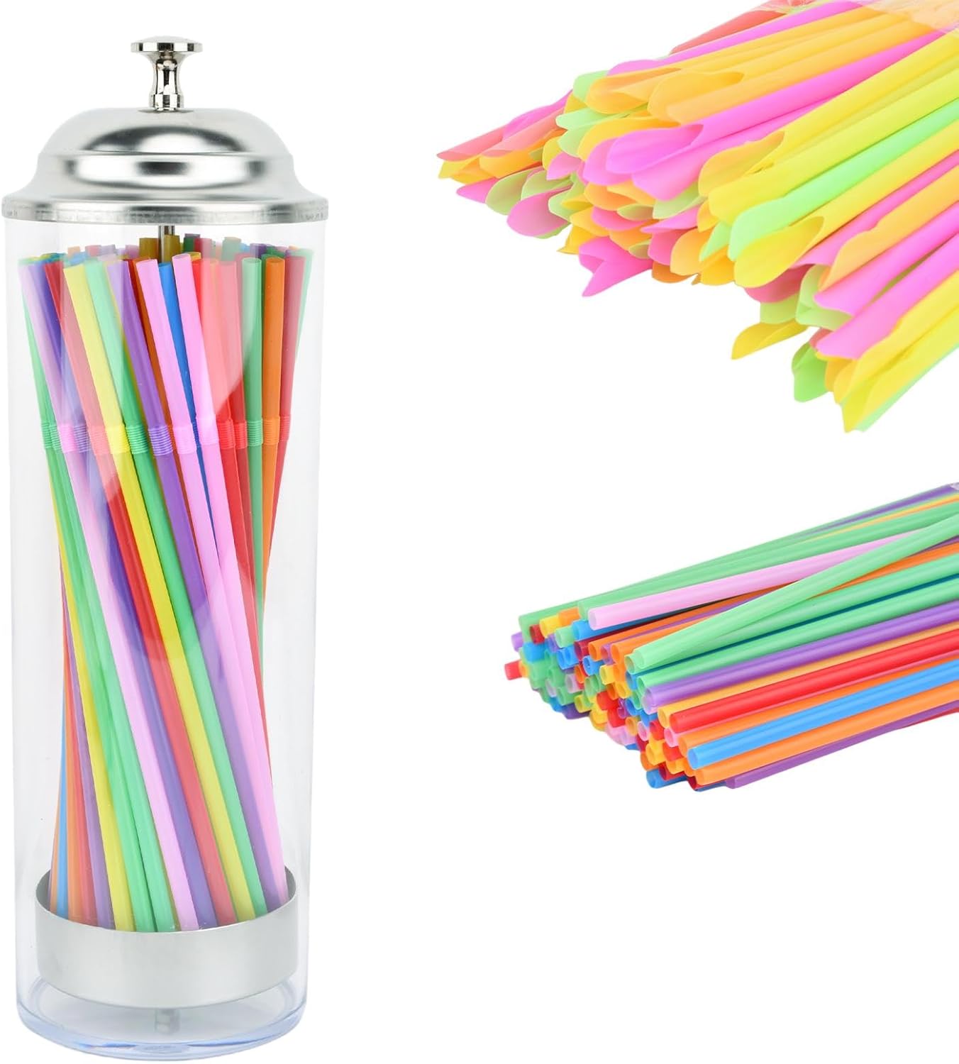 Straw Dispenser with Bendable Straws and Spoon Straws