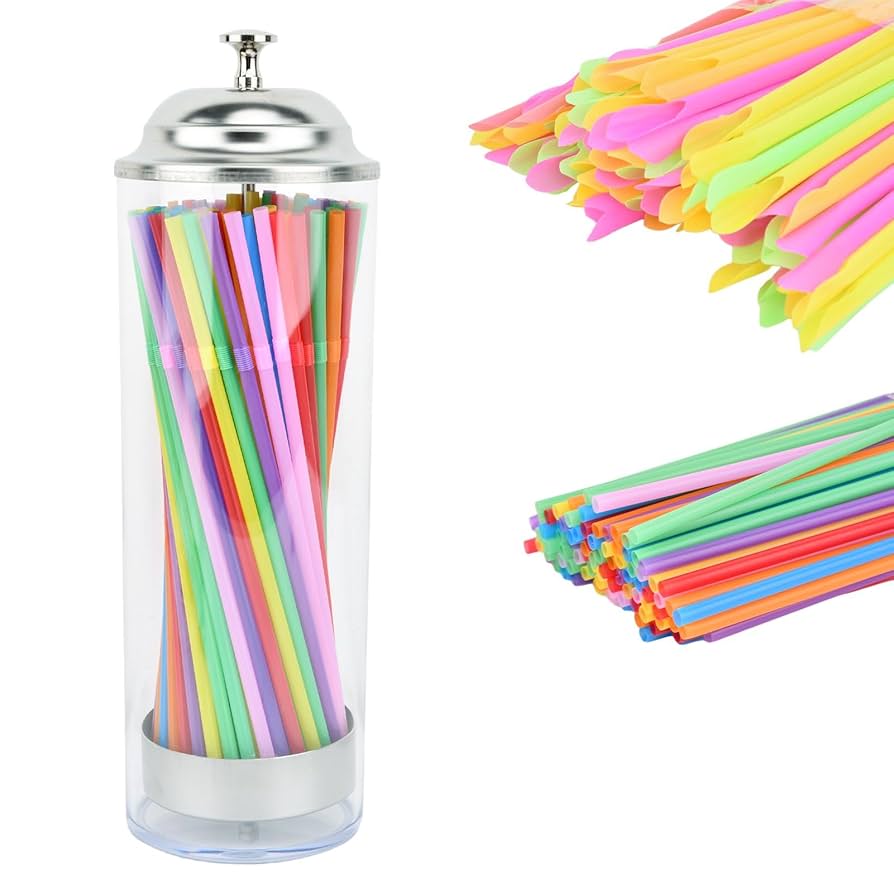 Amazon | ストローディスペンサー 曲がるストローとスプーン