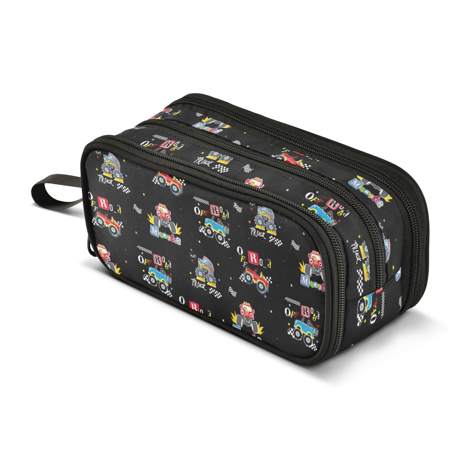 ZAZYXTJ Cute Truck Large Capacity Pencil Case 3 Compartment Pen Pouch Storage Canvas Makeup Bag for School Office Teen Girl Boy Men Women