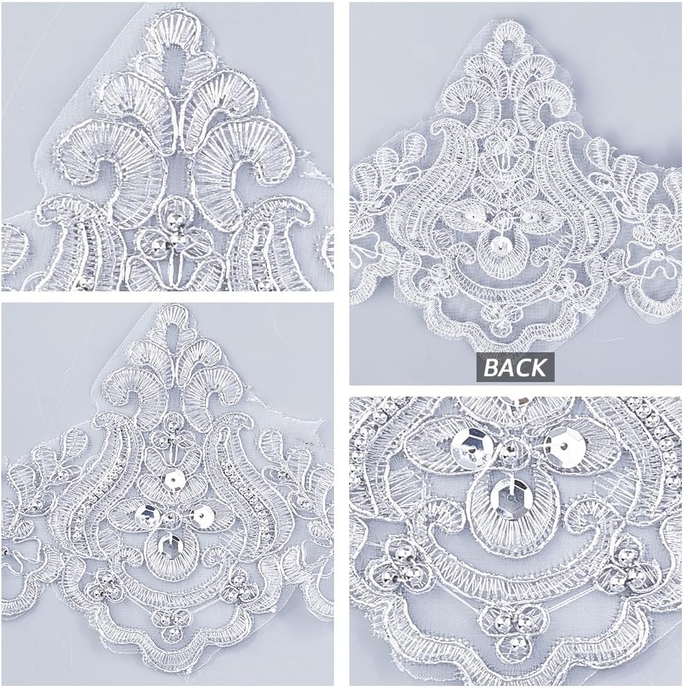 GORGECRAFT 3 Yards 5 Inch Silver Venice Lace Trim Embroidered Scalloped Sewing Trims Decorative Flower Beaded Edge Ribbon Wedding Applique for Curtain Tablecloth Slipcover Bridal Decor DIY Crafts