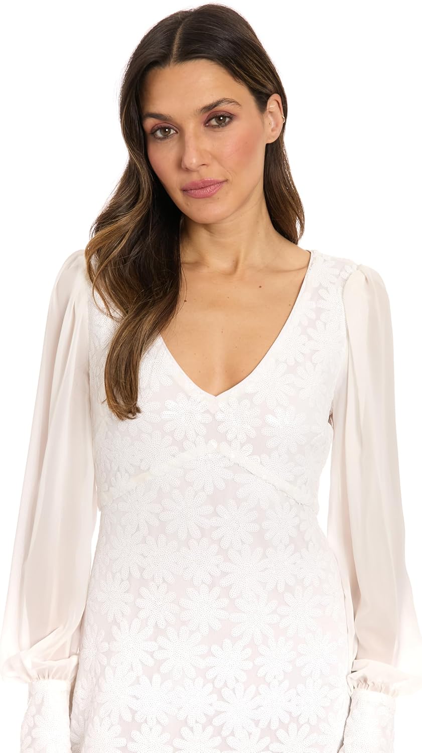 London Times Women's Bishop Sleeve Empire Waist Mini V Neck-Special Occasion Party Formal a Line Cocktail Dress - Image 4