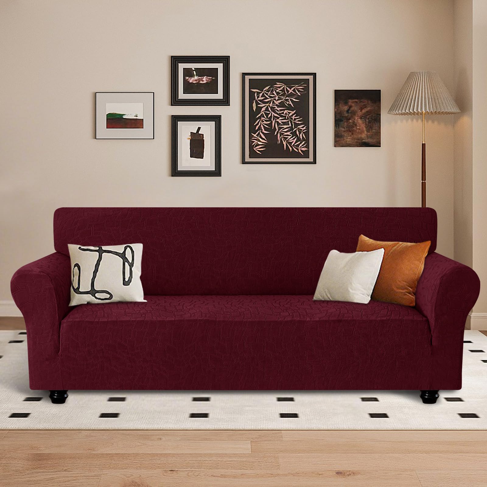 Ystyle Stretch Sofa Überzug mit Armlehne 3 Sitzer, Burgunderrot