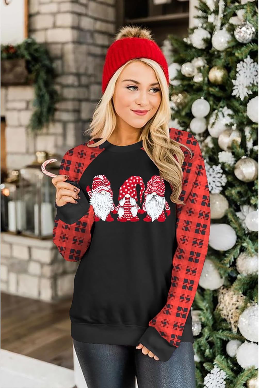 Merry Christmas Sweatshirts for Women Gnomes Santa Christmas Sweatshirt Cute Long Sleeve Pullover Top - Image 2