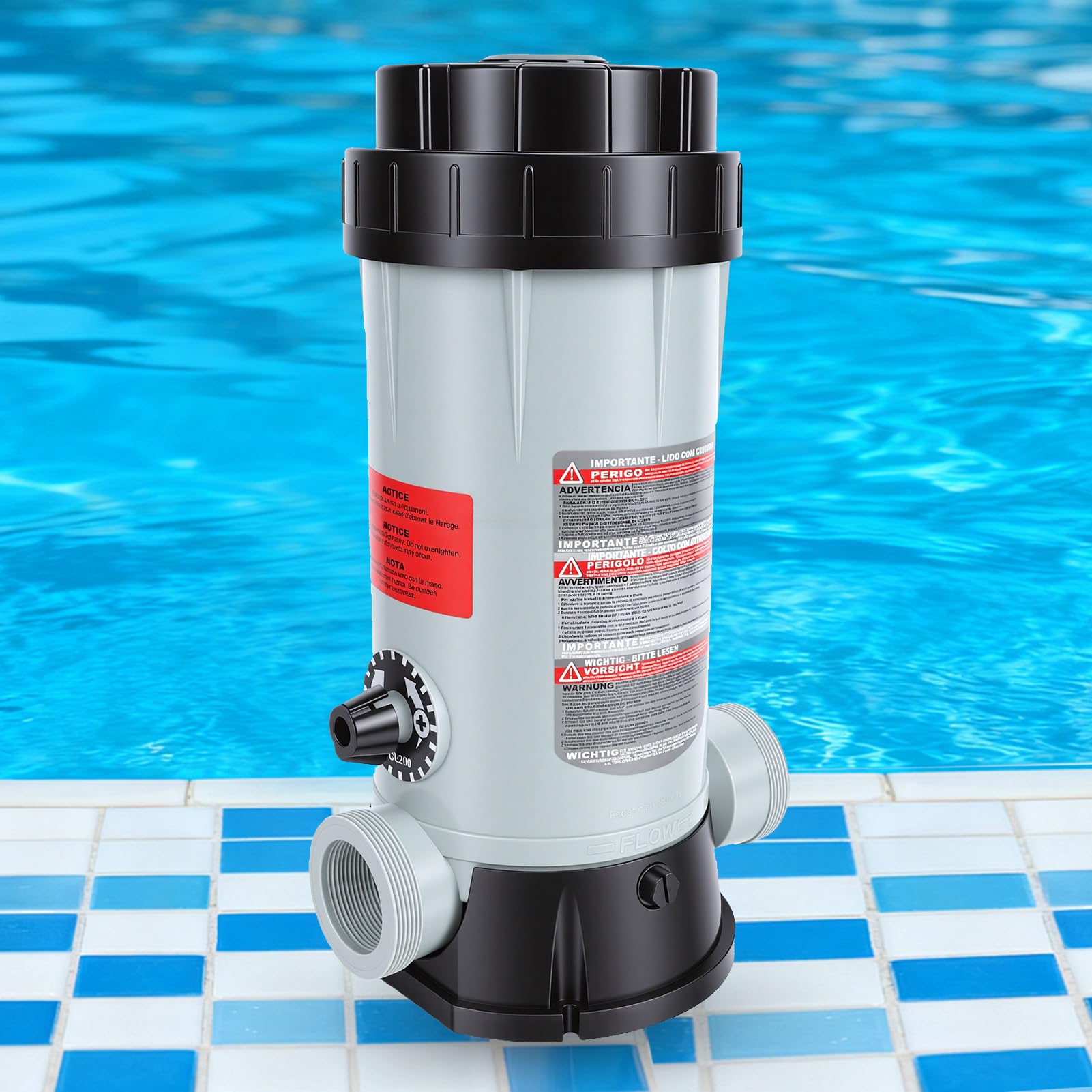 Chrees Chlorinateur Automatique de Piscine, Chargeur en Ligne en Plastique avec Débit Réglable et Loquet de Dégagement pour Piscines Hors Sol et Creusées jusqu'à 40 000 Gallons