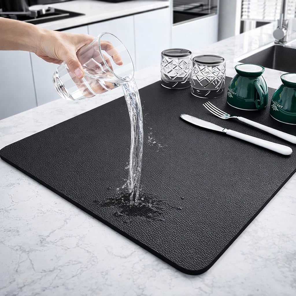 Premium Dish Drying Mat 40x60 cm – Super Absorbent Diatomite Kitchen Counter Mat with Non-Slip Rubber Backing | Quick Dry Water Absorbing Mat for Utensils, Dish Rack, Pet Feeding-image-18