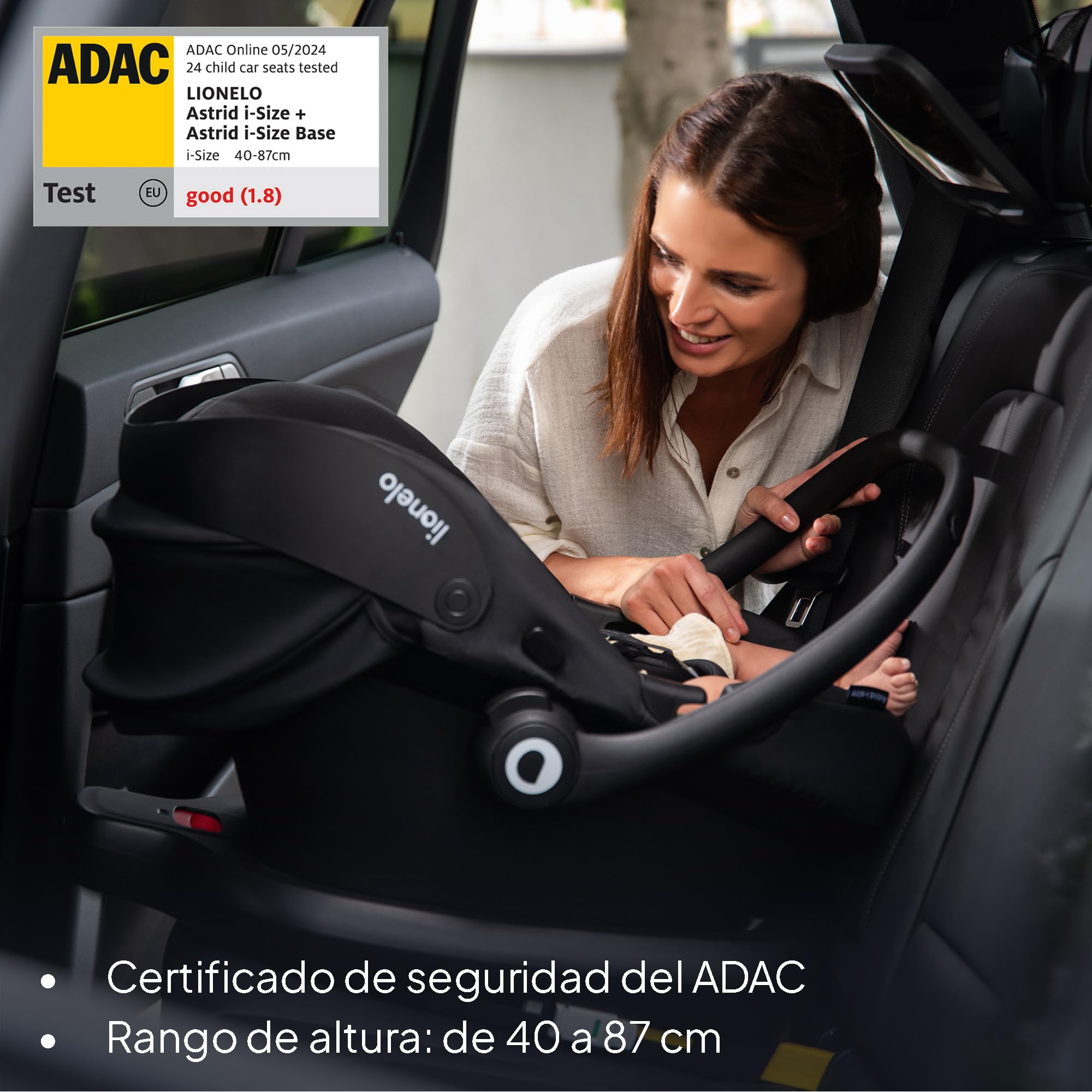 Lionelo ASTRID i-Size SET Silla de Coche con Base 40-87 cm (Grupo 0+) Portabebés Montaje ISOFIX, Cinturones de Seguridad 3 Puntos Protección Lateral, Reductor Dri-Seat, i-Size R129