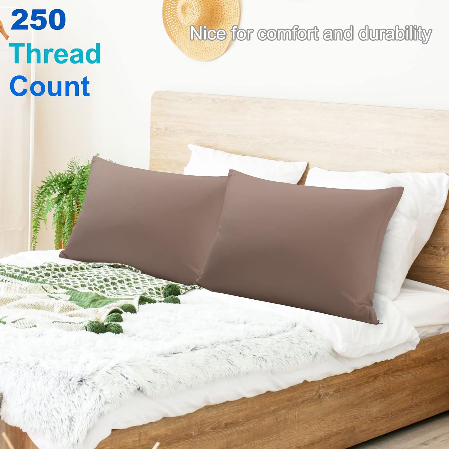uxcell Cotton Pillowcases Set of 2, Zipper Coffee Color Queen 20x30 image 2