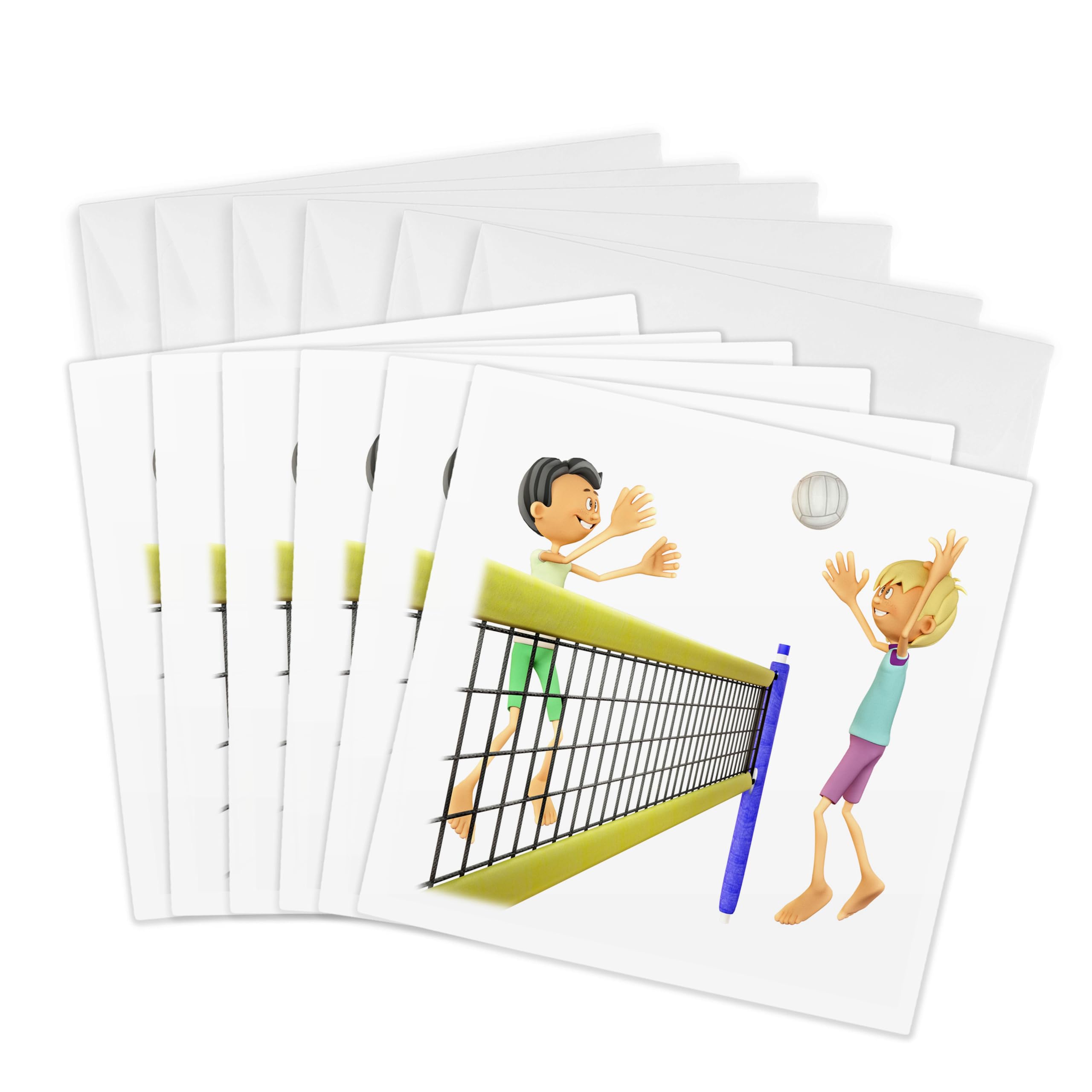 3dRose gc_253270_1 6 x 6-Inch "Cartoon Men Playing Beach Volleyball" Greeting Card (Pack of 6)