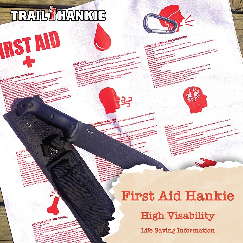 First Aid Bandana For Hiking, Climbing, Fishing, Boy Scouts, Camping, Outdoor Recreation - Neckwear/Face Mask/Handkerchief - Made in the USA 100% Cotton, Machine Washable, White Bandana - Image 3