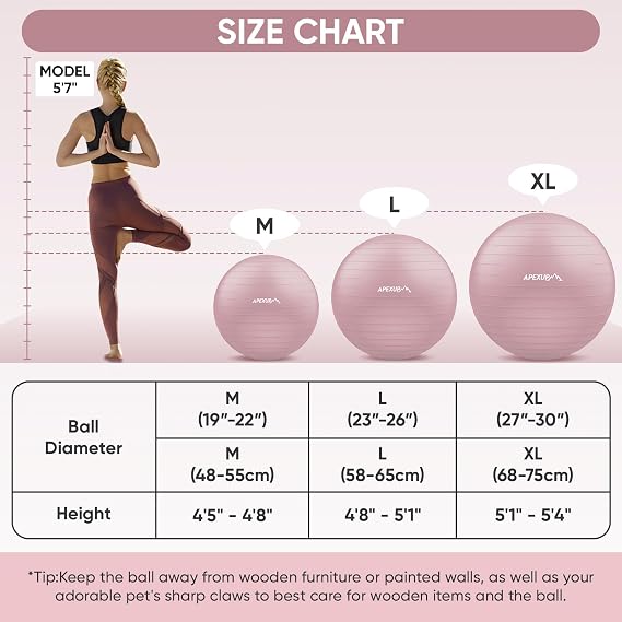 APEXUP Yoga Ball Exercise Ball (M (19~22) 55cm) + Ankle Strap for Cable Machine