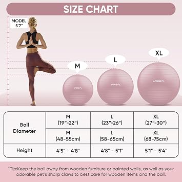 APEXUP Yoga Ball Exercise Ball (M (19~22) 55cm) + Ankle Strap for Cable Machine