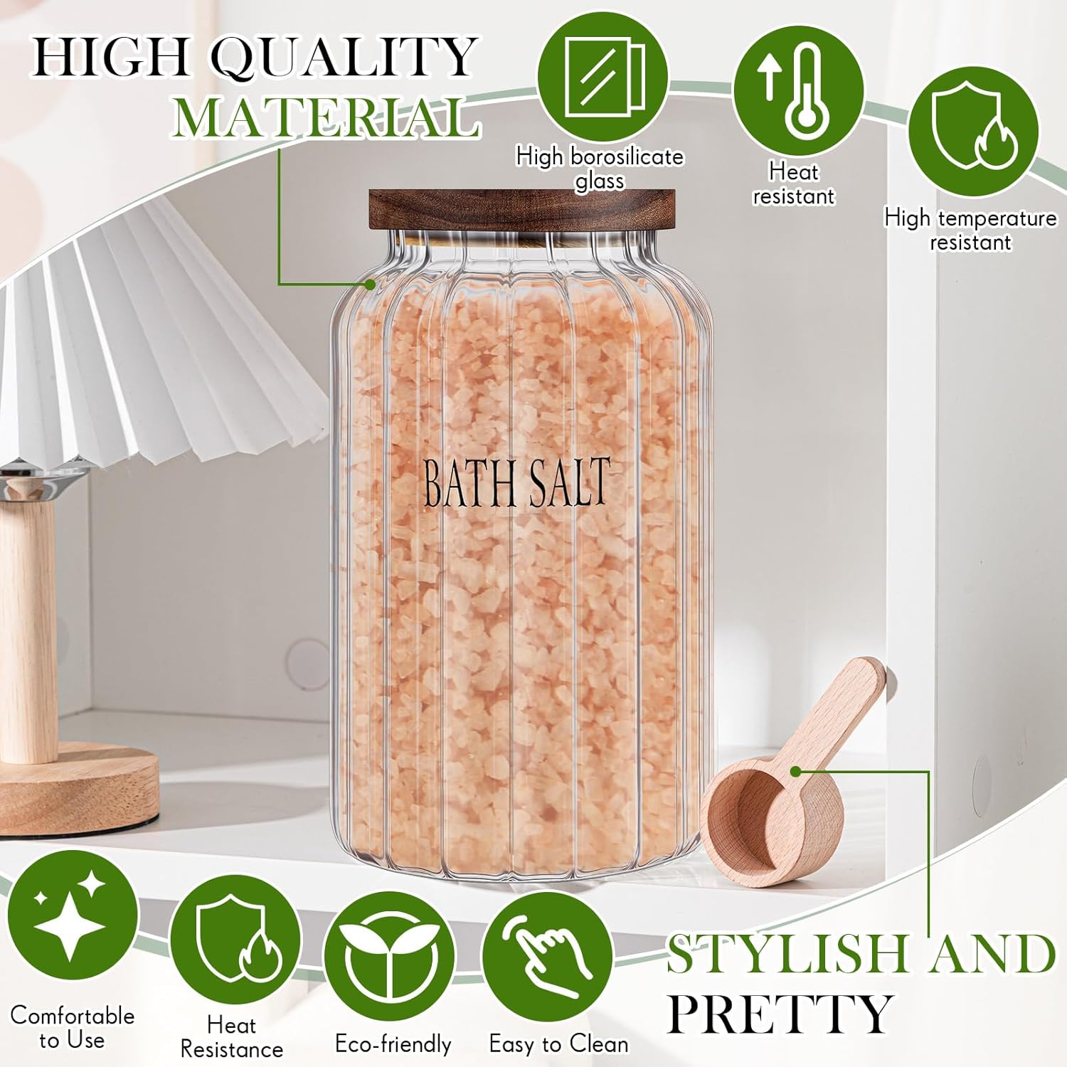 Maxdot 94 oz Large Bath Salt Container Glass Bath Salt Jar with Wooden Lid and Scoop, Storage Canister Airtight Storage Bathtub Accessories for Women Bathroom Bath Decor