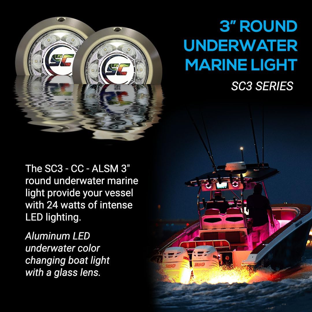 shadow-caster SC3 3" Aluminum LED Underwater Boat Light - Color Changing - 24 Watts - Tempered Glass Lens