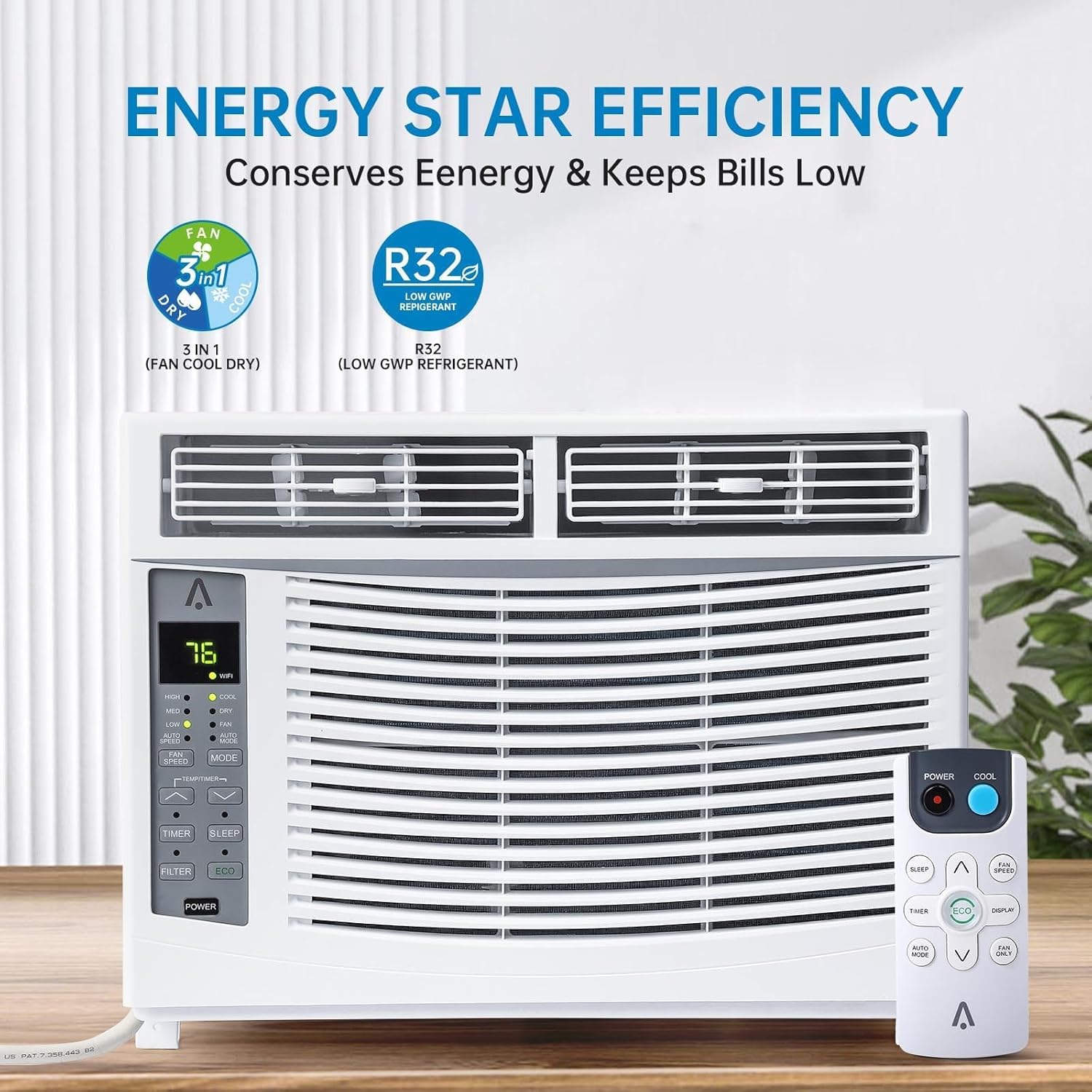 Smart Window Air Conditioner, 6000 BTU Air Conditioner Window Unit Remote/App Control and Dehumidify Function, Quiet Operation, Energy Savings, Cools 250 Sq.ft, 110-115V