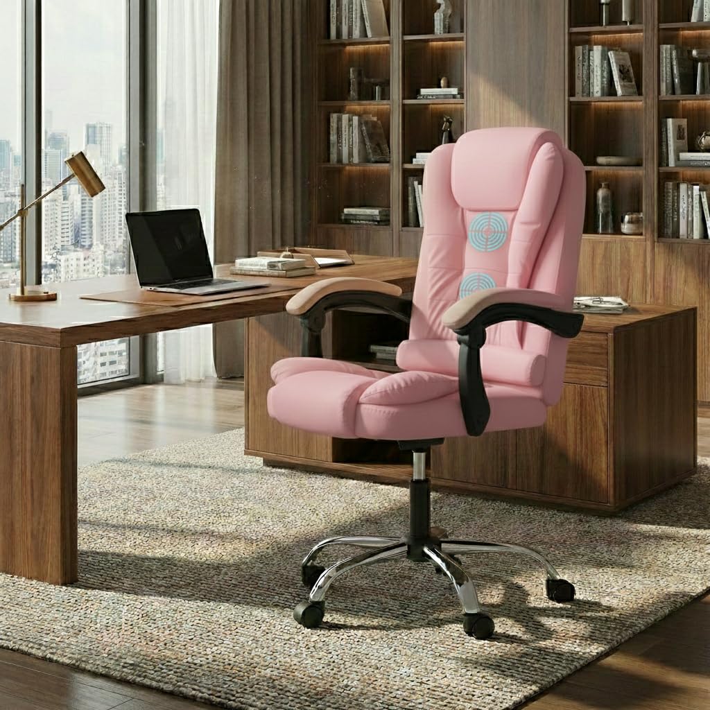 Casa Copenhagen Italia Premium Leatherette Office Chair for Work | Boss Chair, Ergonomic Executive, Luxurious Cushioned Arms & Seat, 2 Point Back Massager, Heavy Duty Metal Base (Pink) Casa Copenhagen Italia Premium Leatherette Office Chair for Work | Boss Chair, Ergonomic Executive, Luxurious Cushioned Arms & Seat, 2 Point Back Massager, Heavy Duty Metal Base (Pink)