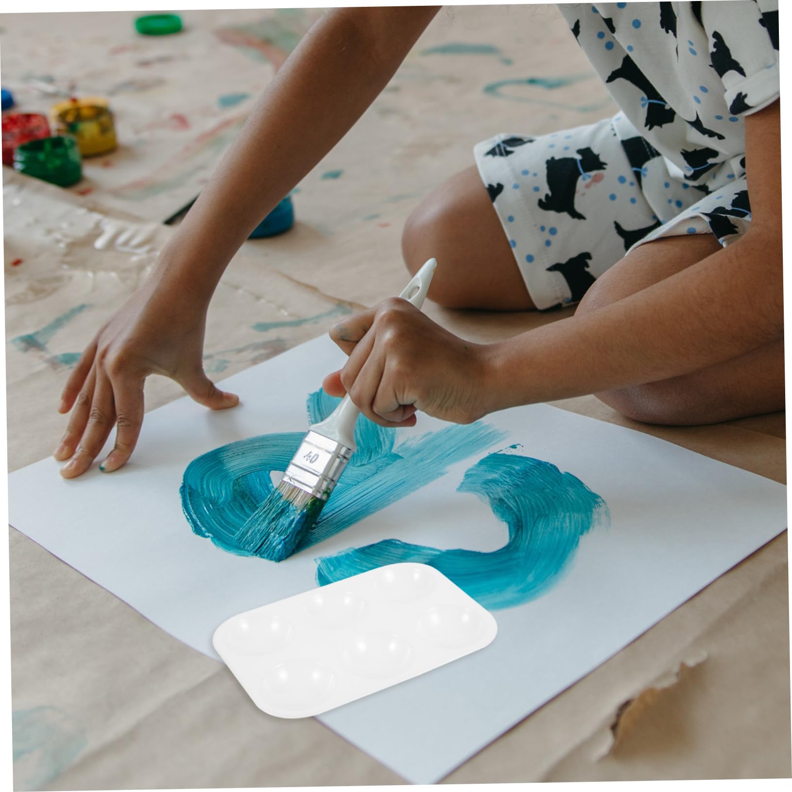Weiße Quadratische Kunststoff Aquarellpalette mit Sechs Löchern, 12 Stück