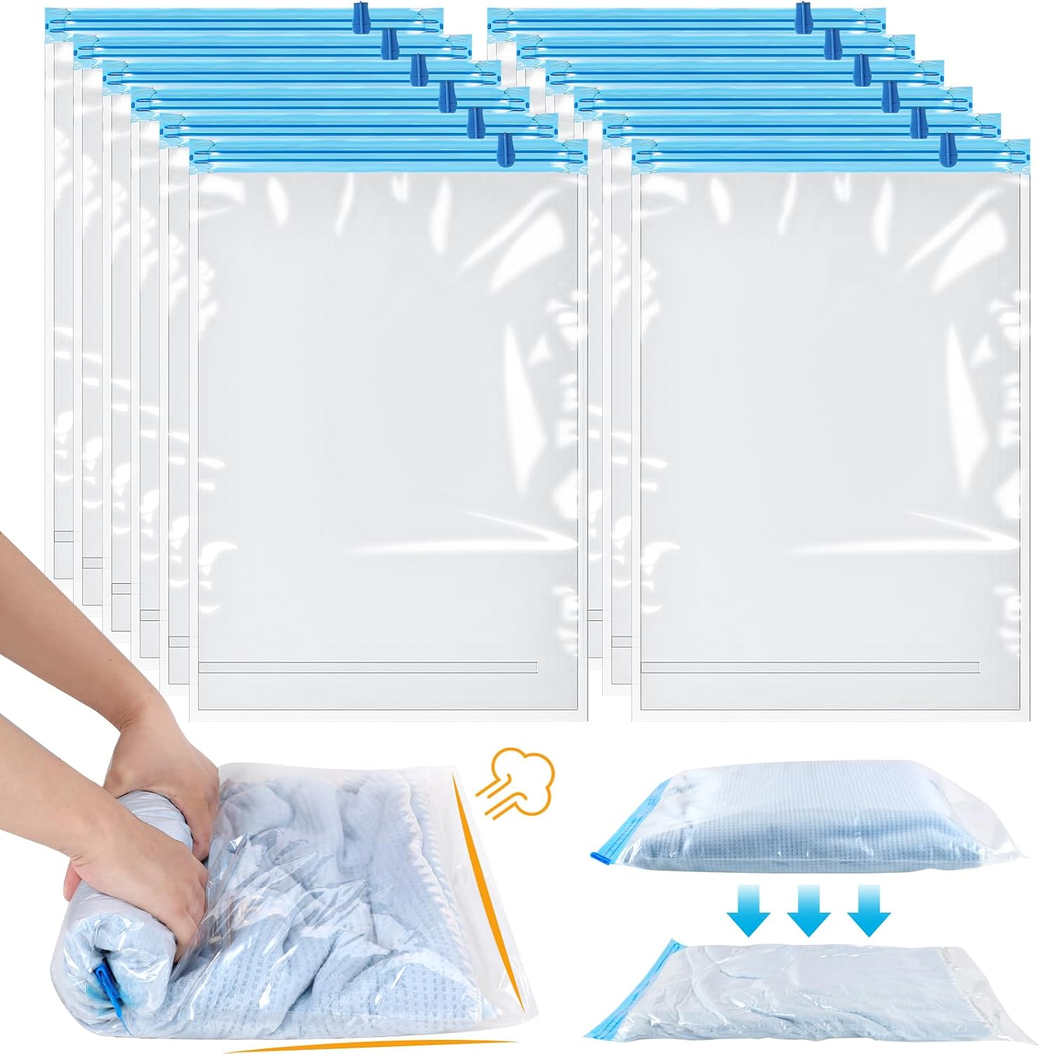 Dntorx 12 adet vakumlu torba, kıyafet seyahat için, 40 x 60 cm vakumlu torba, kıyafet için, yer tasarrufu sağlayan, vakumlama torbası, kıyafet, tekrar kullanılabilir seyahat aksesuarı, elbise torbası,