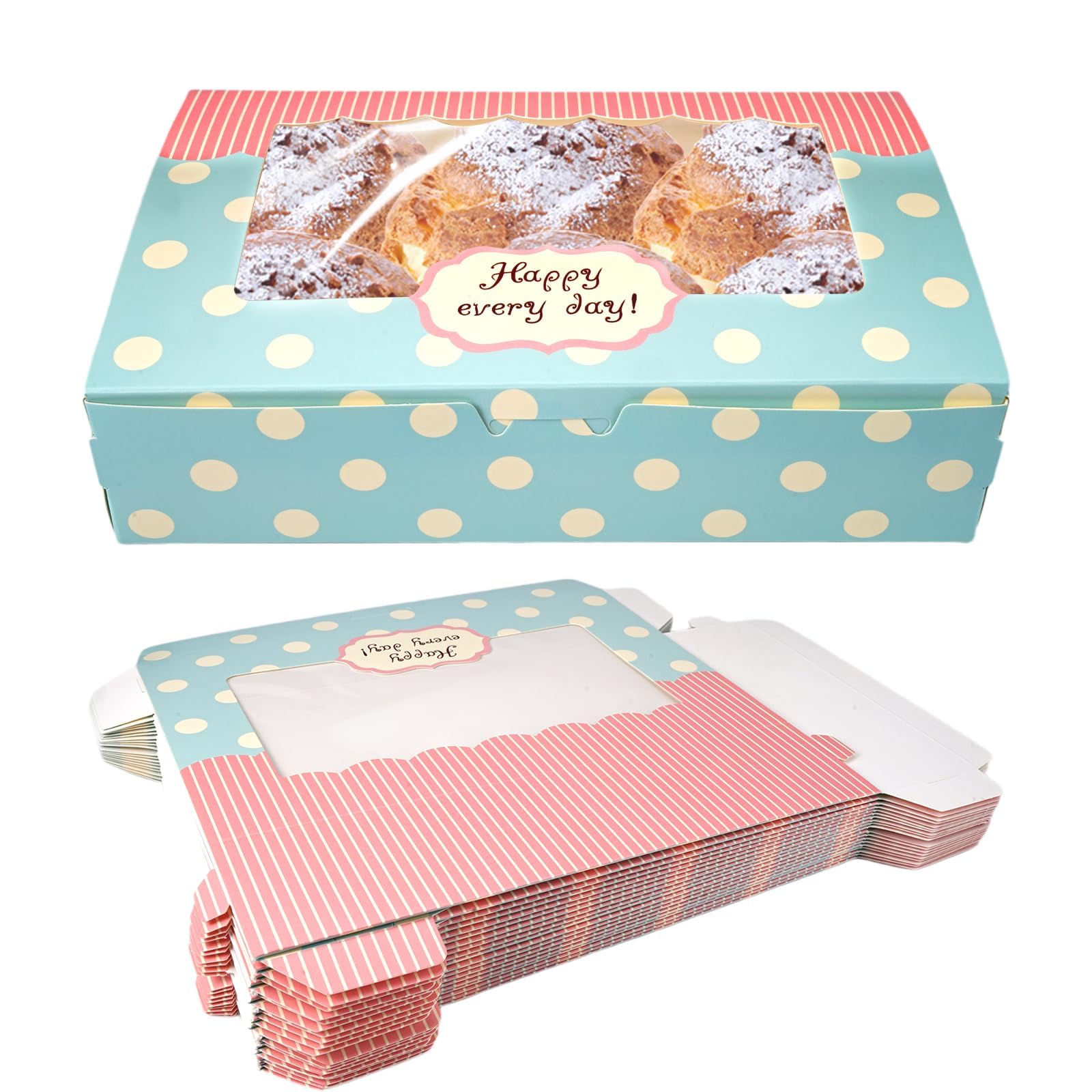 20 Pieces Cookie Boxes with Window, 21.7x13.7x5.2cm Disposable Paper Treat Packing Gift Box, Bakery Boxes Sweet Packaging Boxes, Cupcake Pastry Packaging Gift Boxes for Donuts, Biscuit, Pies, Candy