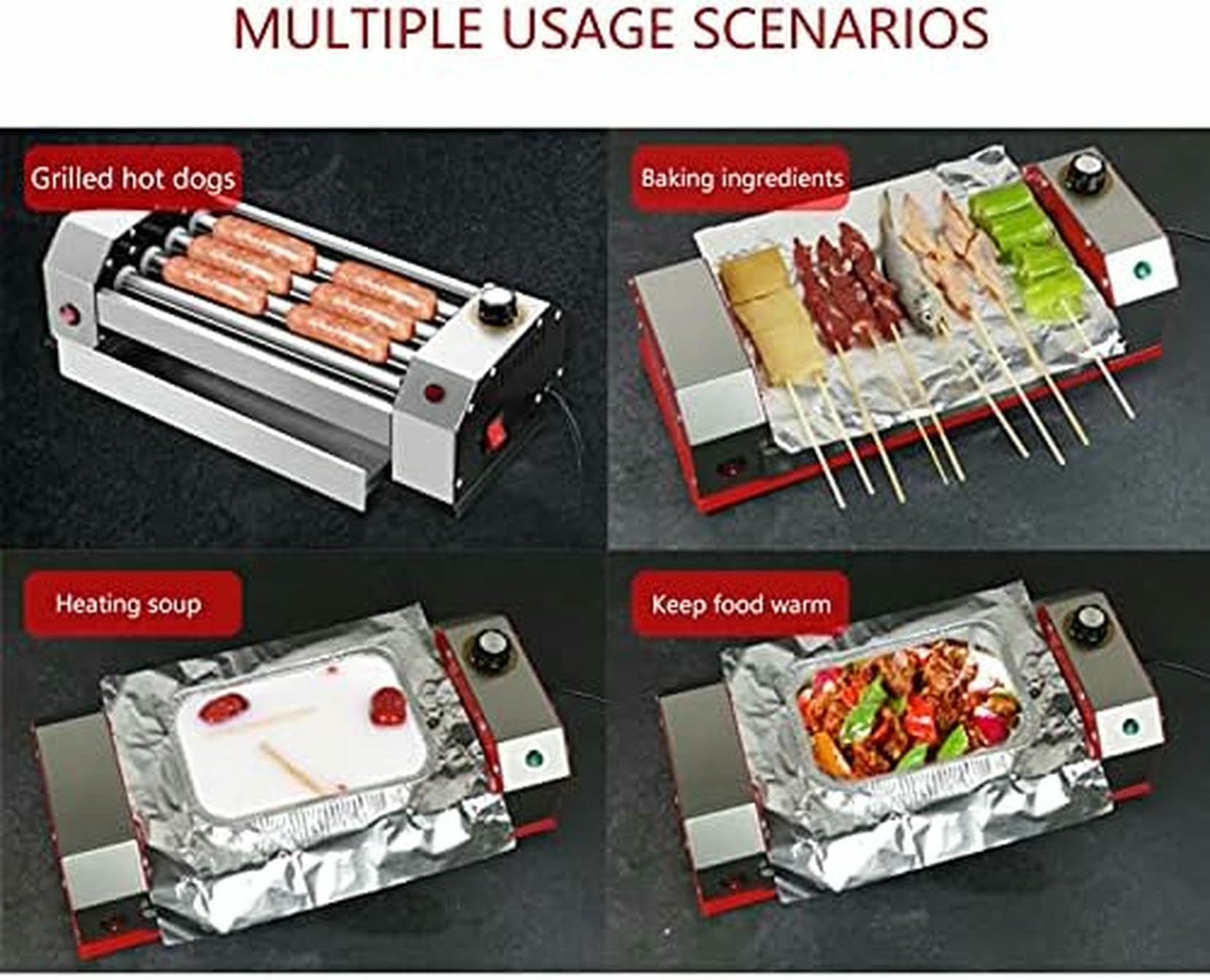 Máquina de rodillos de acero inoxidable para perros calientes, cocina eficiente de 600 W con rodillos de calor, diseño compacto y fácil de limpiar para cocina, desayuno y comidas rápidas