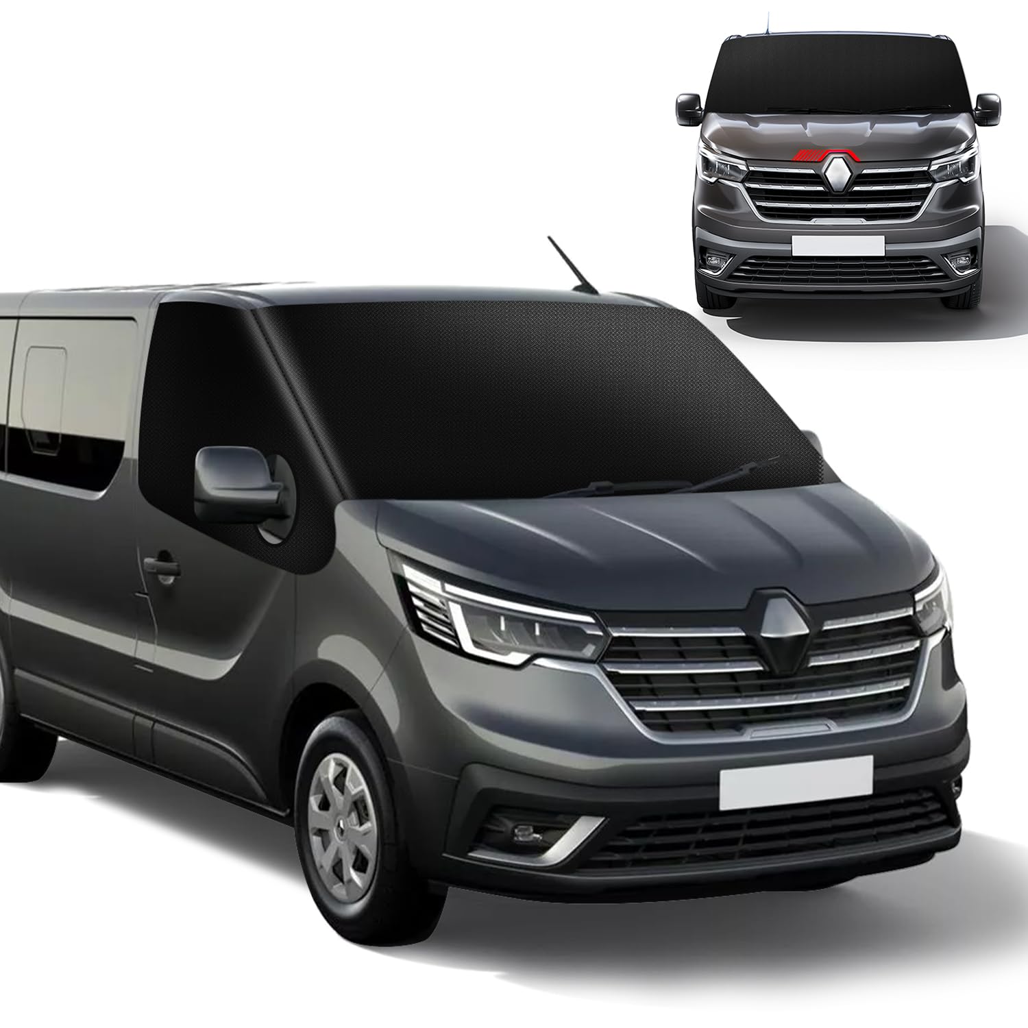Sonnenschutz für Renault Trafic 2014-2023 Frontscheibe Wrap Abdeckung, 600D Oxford Stoff Verdunkelung Wasserdicht Auto Windschutzscheibe Abdeckung Block UV Frostschutz Wetterfest Schutz