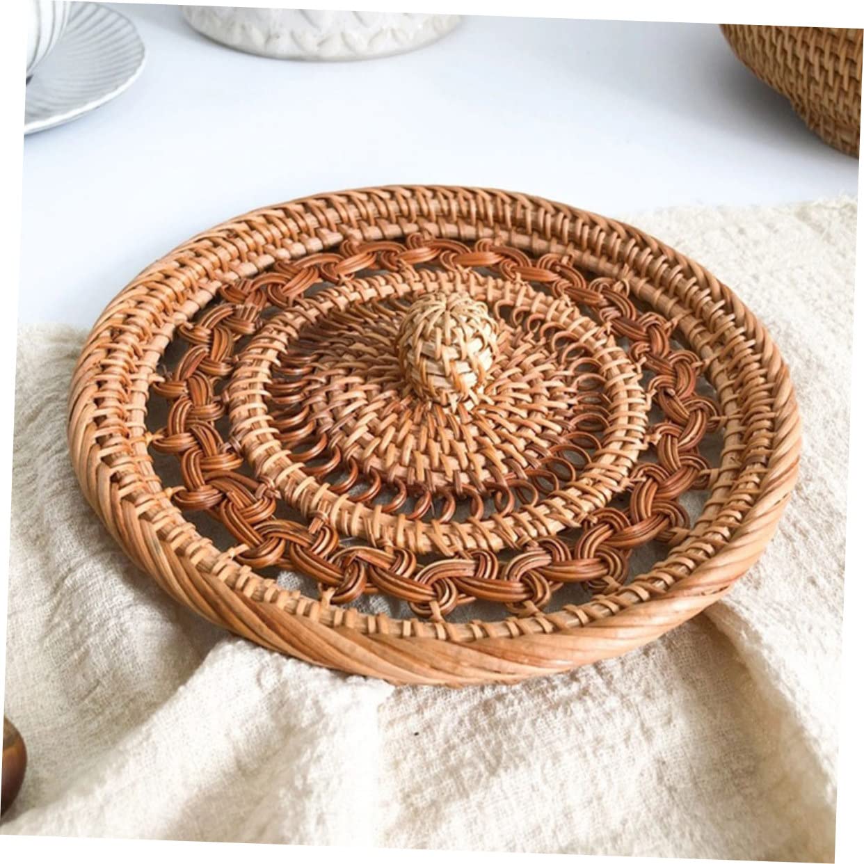 Amosfun Scatola Porta Dolci Coperchio come Regalo di Compleanno Robusta e Capiente in Rattan Intrecciato per Snack e Dolcetti lo Studio