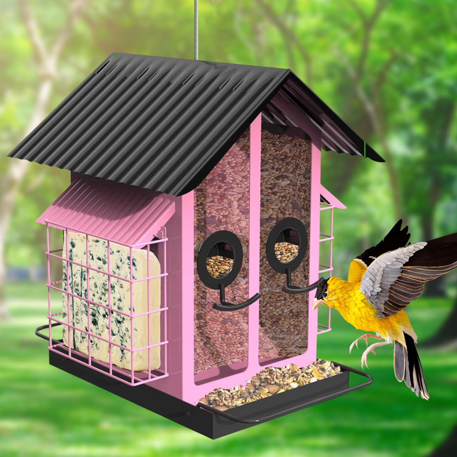 Vogelfutterhaus Für Draußen, Metall-Transparente Vogelfutterhäuser mit | Doppeldach, Vogelbedarf Für Zaun Terrasse Balkon Garten