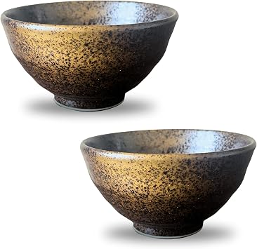 Mino ware Rice bowl, Gohan Chawan,Black Kinsai glaze style,set of 2