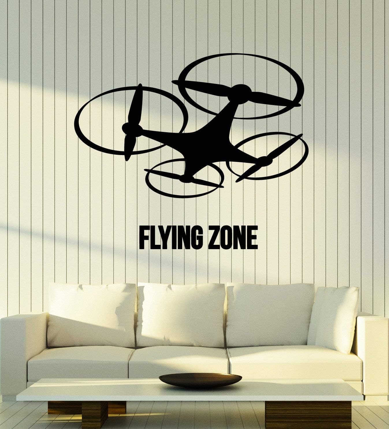 WallStickers4ever Vinyl Wall Decal Flying Zone Quadcopter Aircraft Drone Stickers Mural Large Decor (g4919) Black
