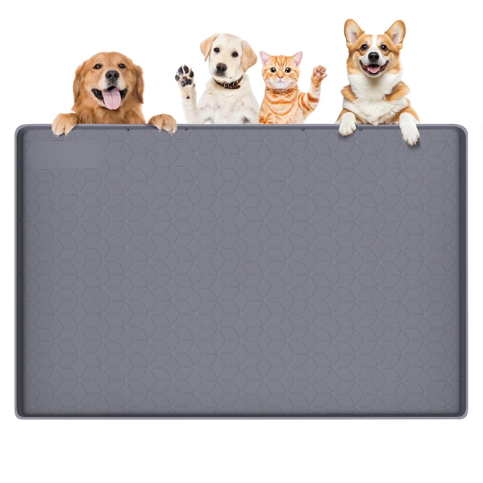 Dog Food Mat 34''x22'' Large Dog Mat for Food and Water,Dark Grey