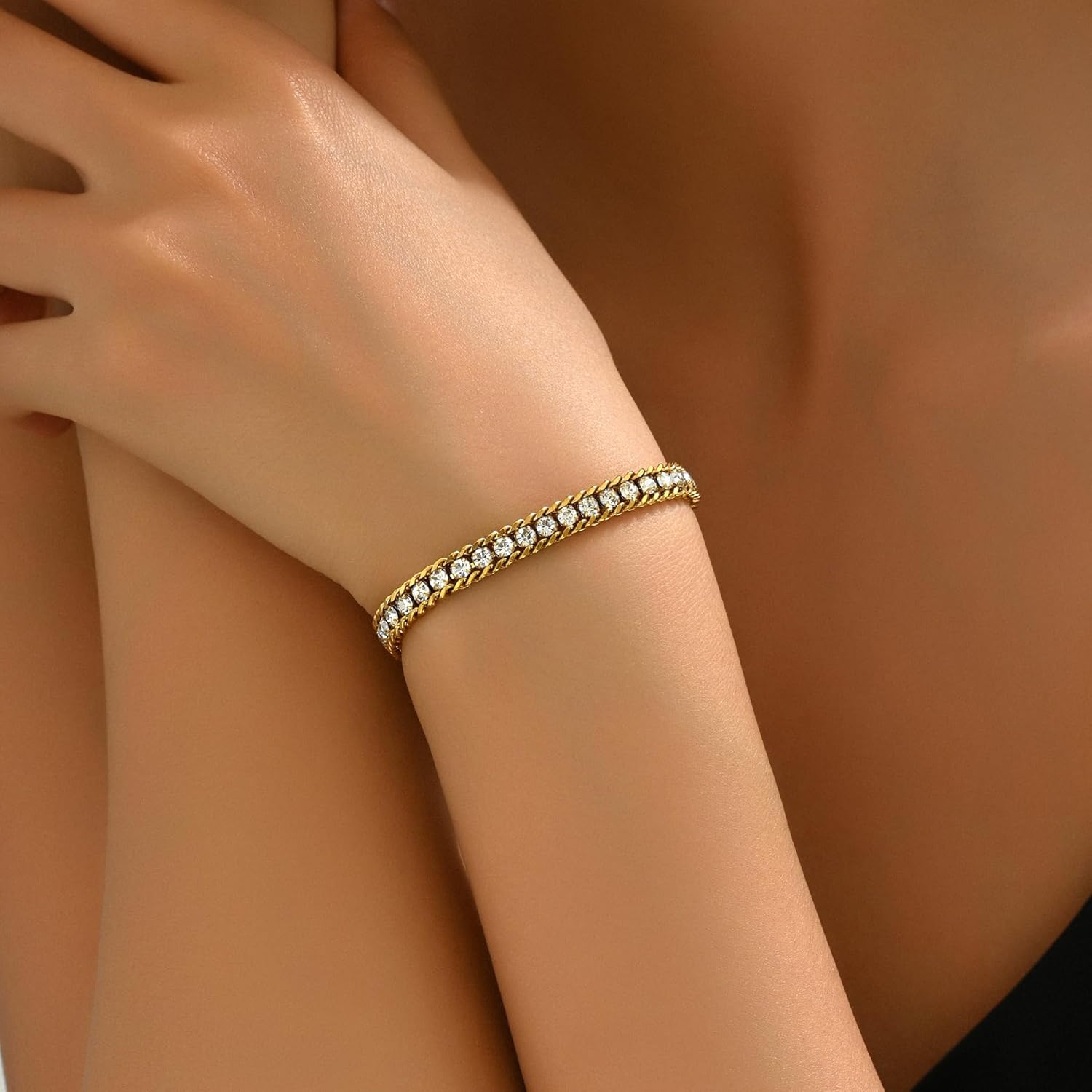 18K Gold Plated Beaded Bracelets for Women Dainty Layered Shiny Rope Chain Cubic Zirconia Tennis Bracelet Trendy Jewelry Christmas Gifts - Image 2