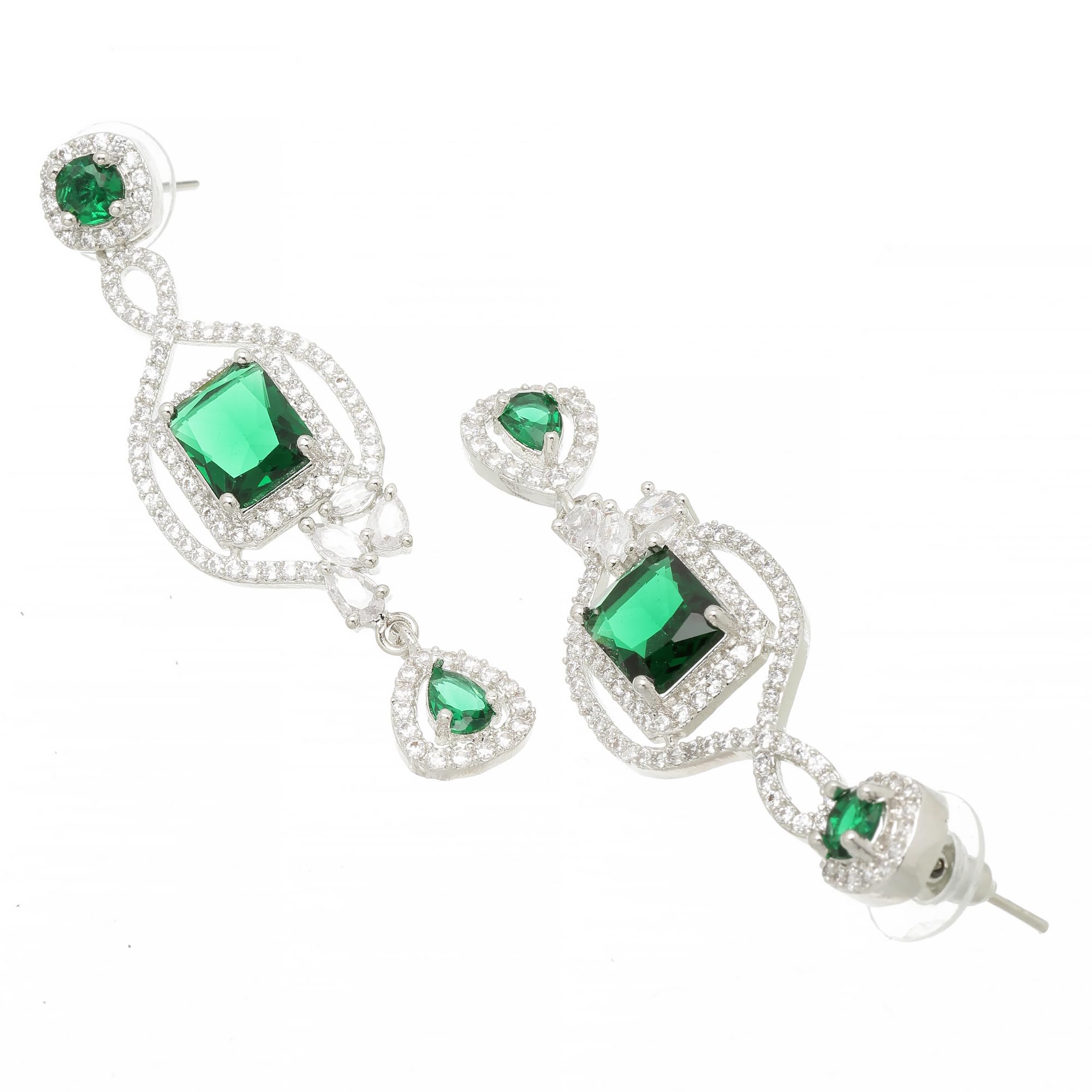 Rhodium-Plated Diamond Drop Earrings For Women