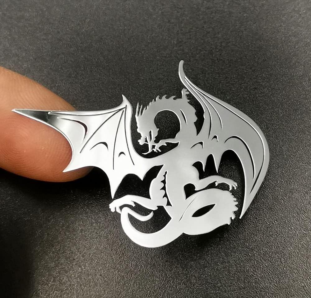 2 Pcs Metal Adhesive Dragon Badge Chrome Decals Windows Box Cellphone Case Cover Stickers Plate for Car Ipad iPhone and Laptop (Silver)
