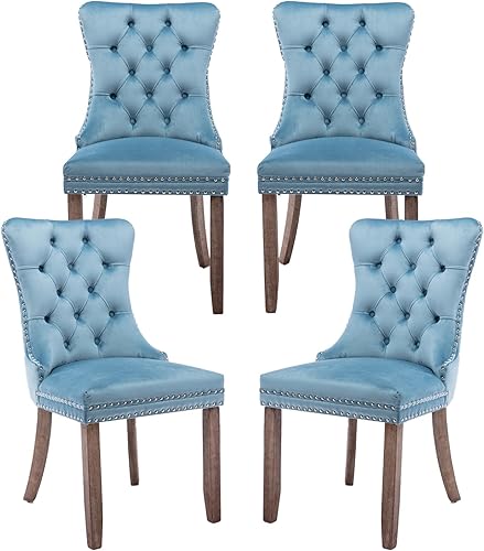 Miniatura 89 de Juego de 6 sillas de comedor marrones, sillas de comedor tapizadas con tela de lino acolchada con capitoné, con respaldo alto, ribete de tachuelas y