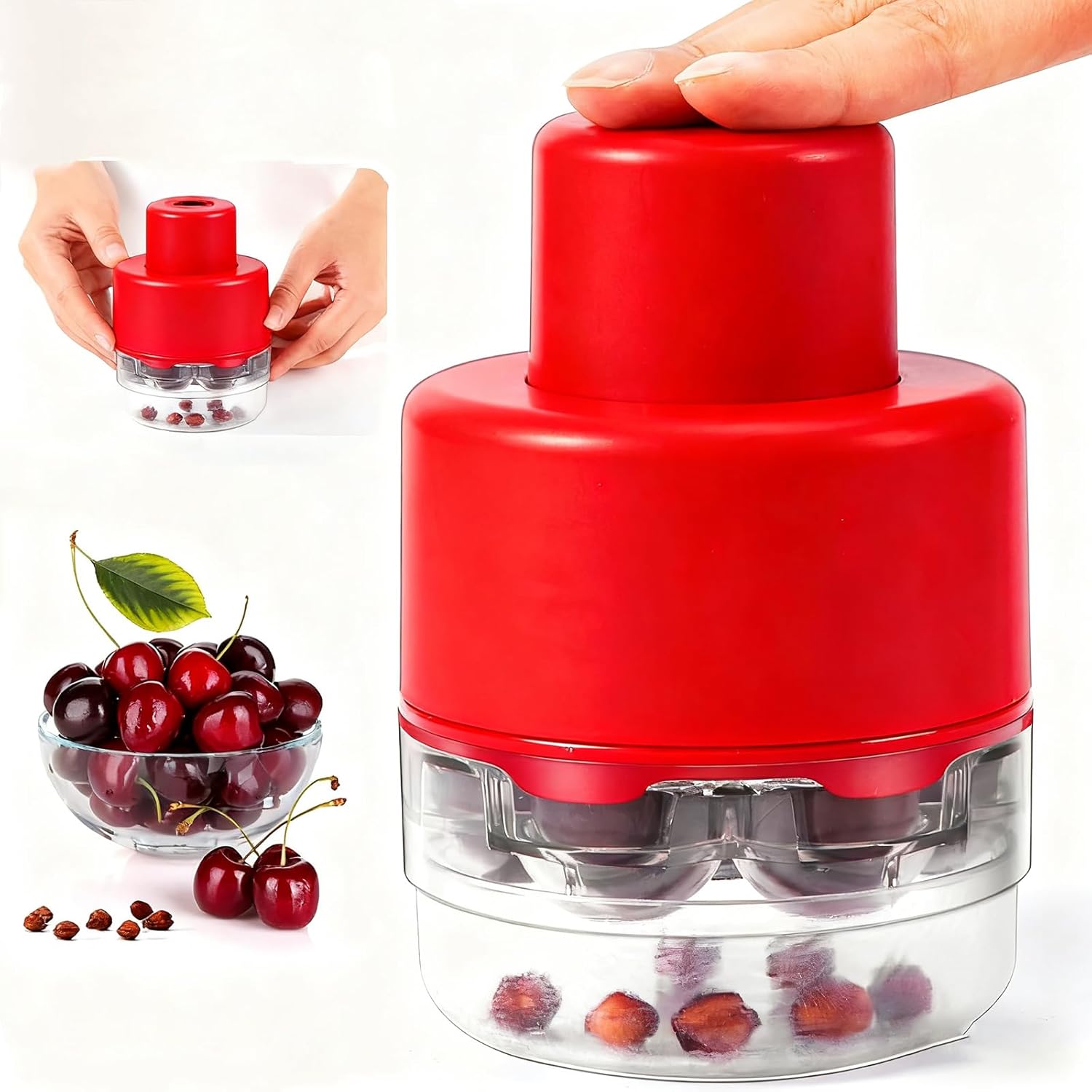 7-in-1 チェリーピッターツール 大量バッチ用 素早く簡単にフルーツピッター チェリー、オリーブ、ブドウ用 汚れないジュース容器