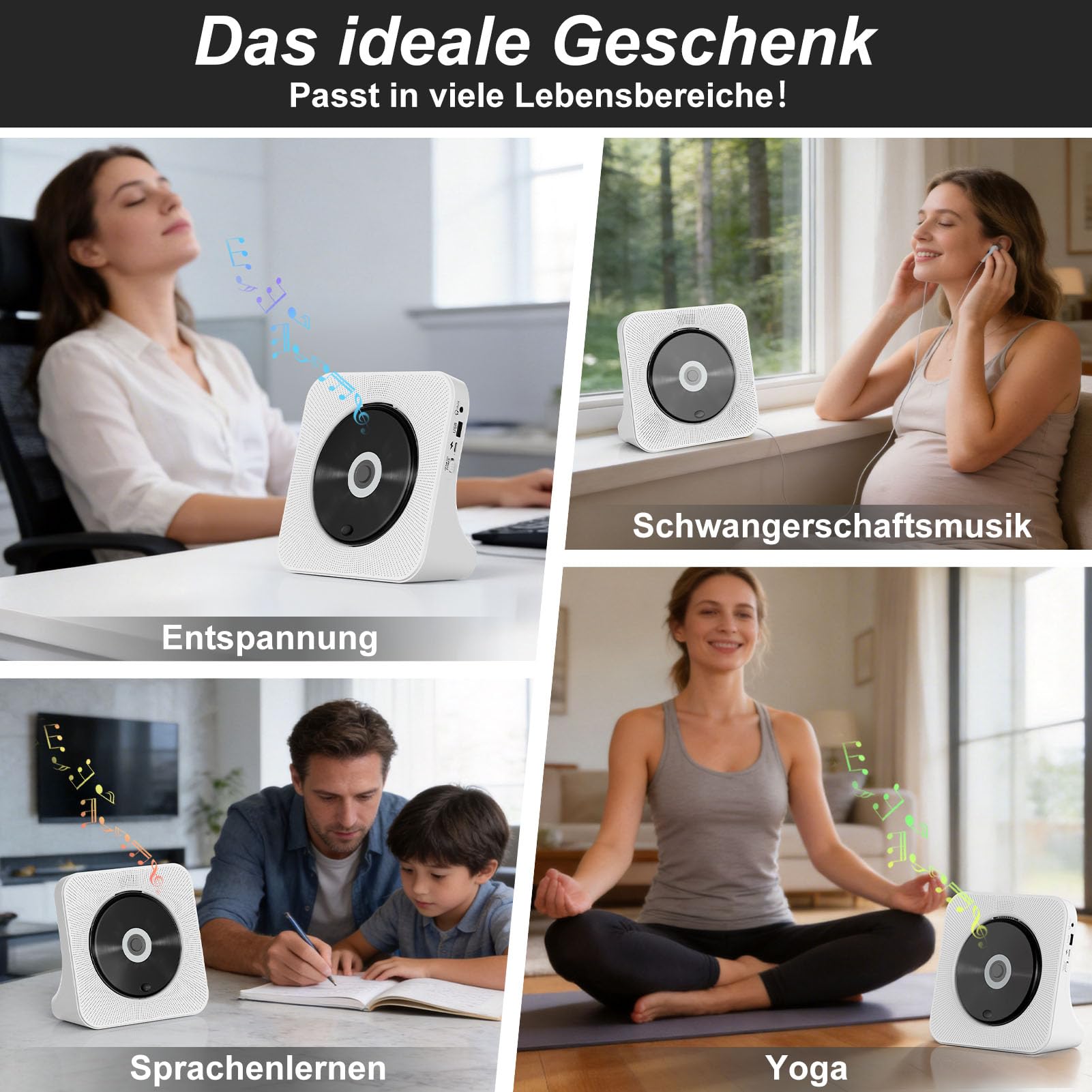 CD Player Tragbar Bluetooth 5.0 CD Spieler Tragbarer CD-Player mit Fernbedienung HiFi-Sound Lautsprecher Staubschutz LED-Bildschirm FM-Radio, unterstützt 3.5mm-AUX/USB/MP3, für Kinder Geschenk Zuhause